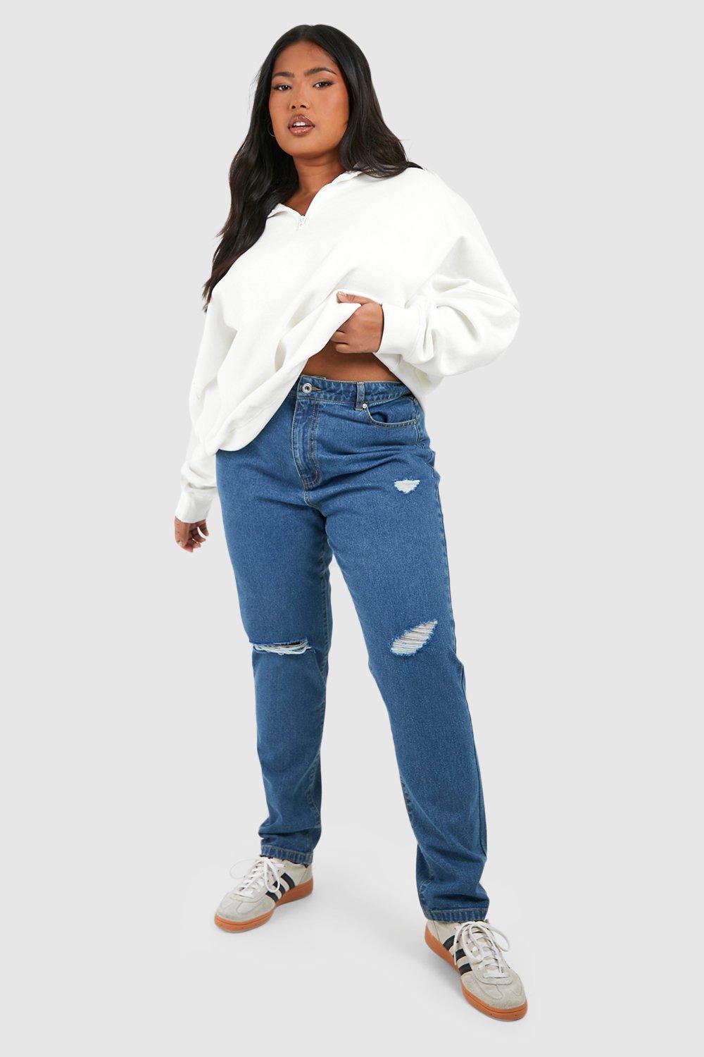 High waisted blue store ripped mom jeans